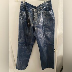 Silver foiled baggy jeans